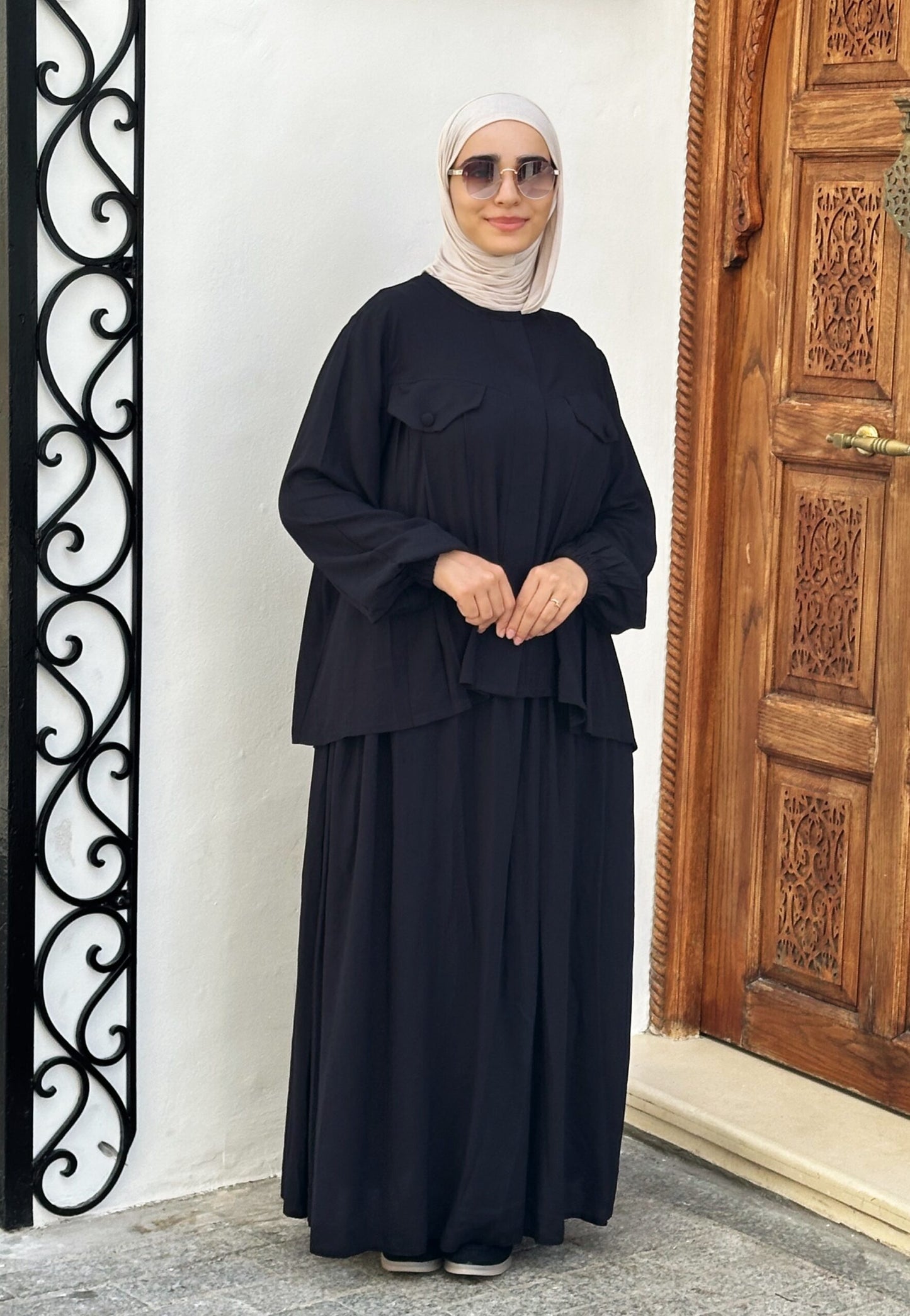 Nasma Cotton Set (Top & Long Skirt) - Black, (L-XXL) image