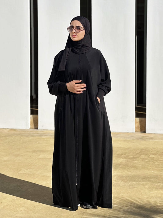Lightweight black Umrah abaya with attached hijab from Abrar Boutique