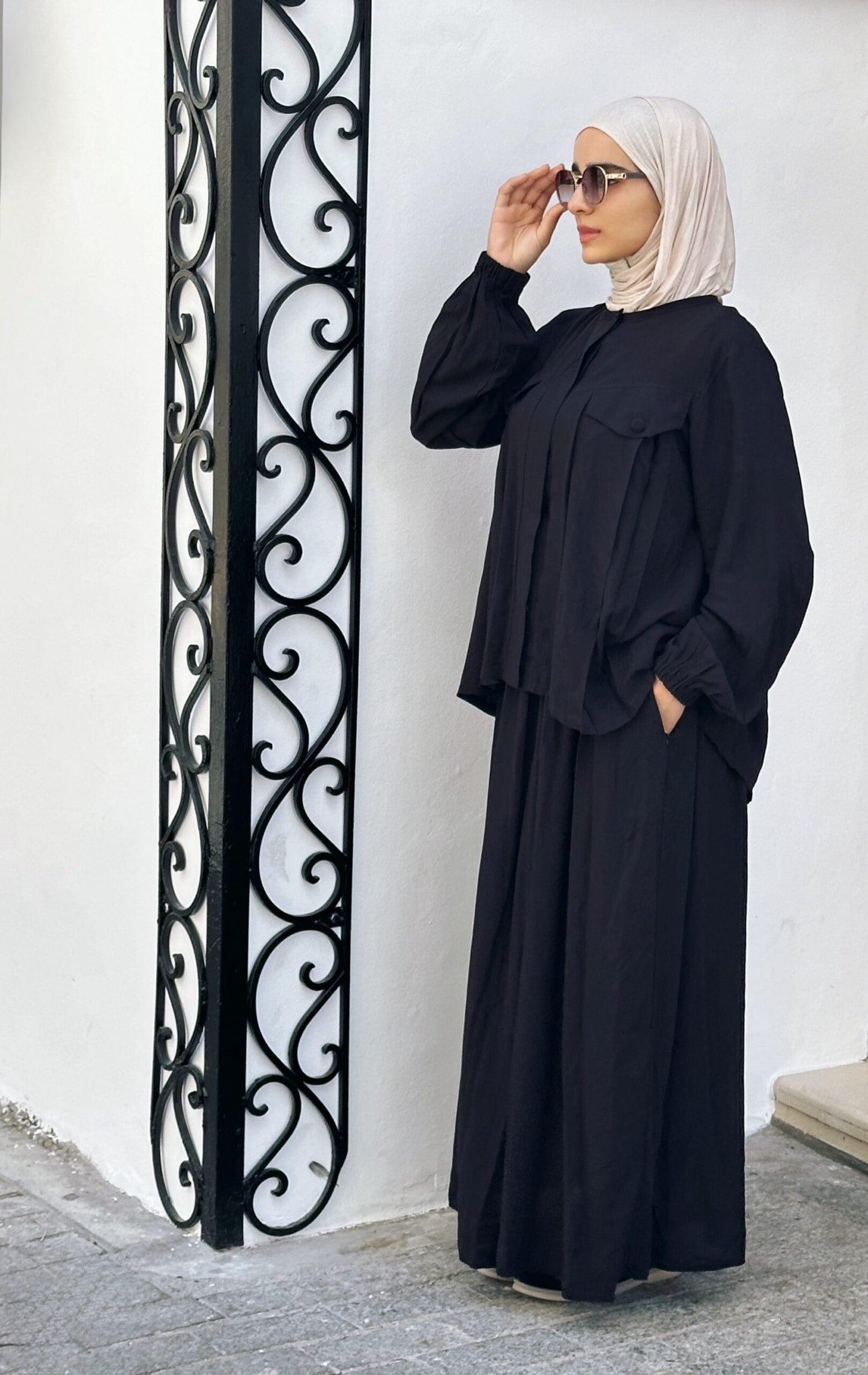 Nasma Cotton Set (Top &amp; Long Skirt) - Black, (S-M) image