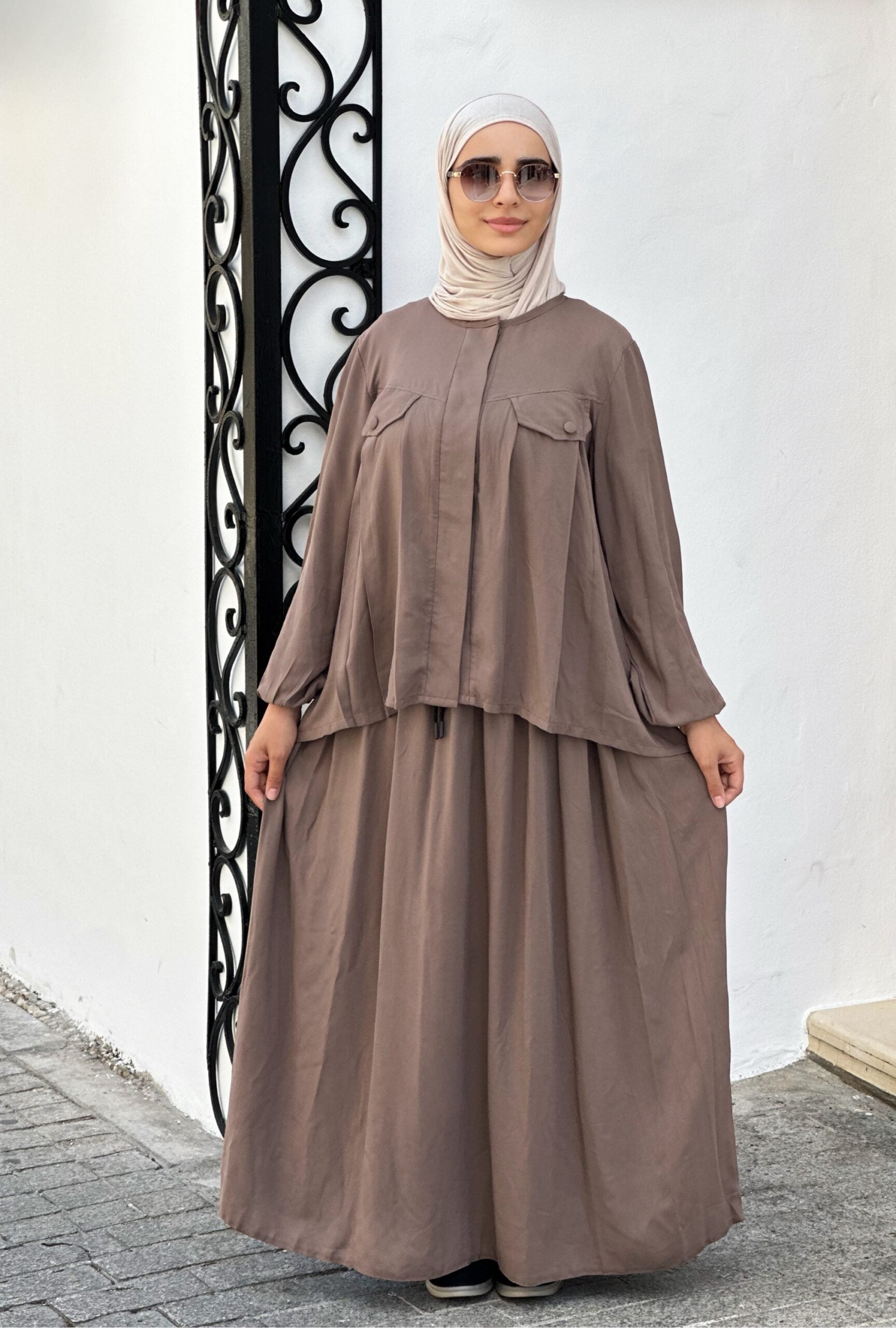 Nasma Cotton Set (Top &amp; Long Skirt) - Sand, (L-XXL) image